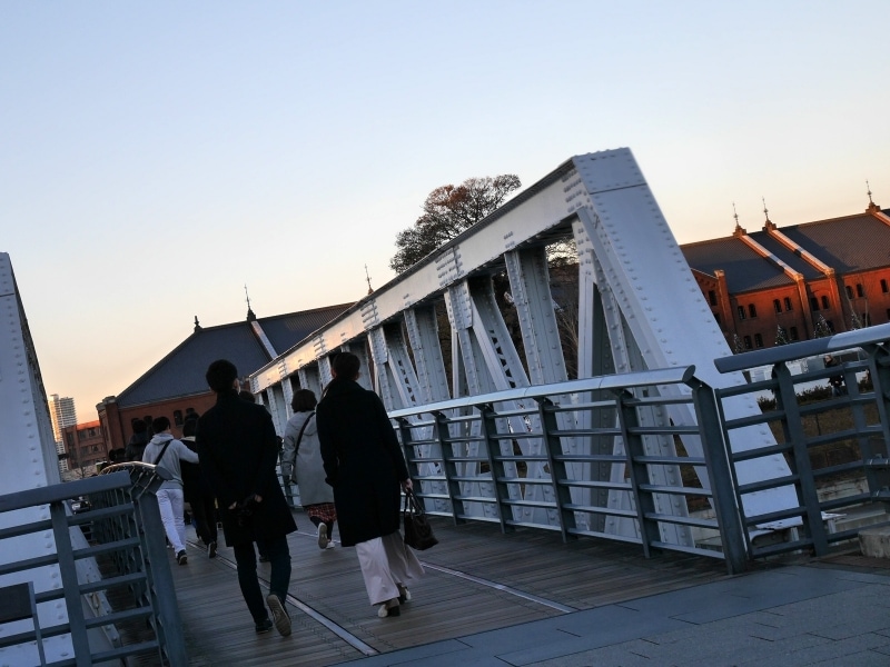 敦くん目線のカット。後ろにちらっと横浜赤レンガ倉庫が見えます(2016年12月17日撮影)