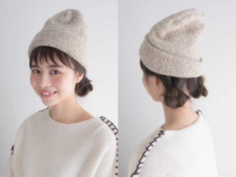 ニット帽が似合う三つ編みヘアアレンジ