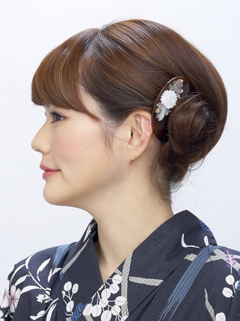 ミディアム浴衣・夜会巻きアップヘアアレンジ