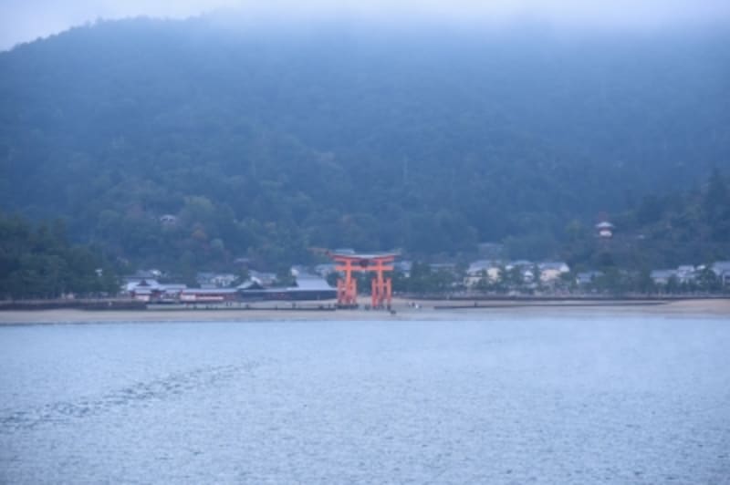 フェリーの中から見える厳島神社の大鳥居。絶好のシャッターチャンス！