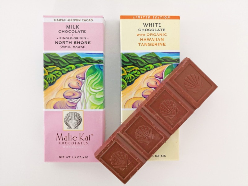 丁寧に作られたマリエカイのチョコレートバーは100％メイドインハワイ。1箱8ドル
