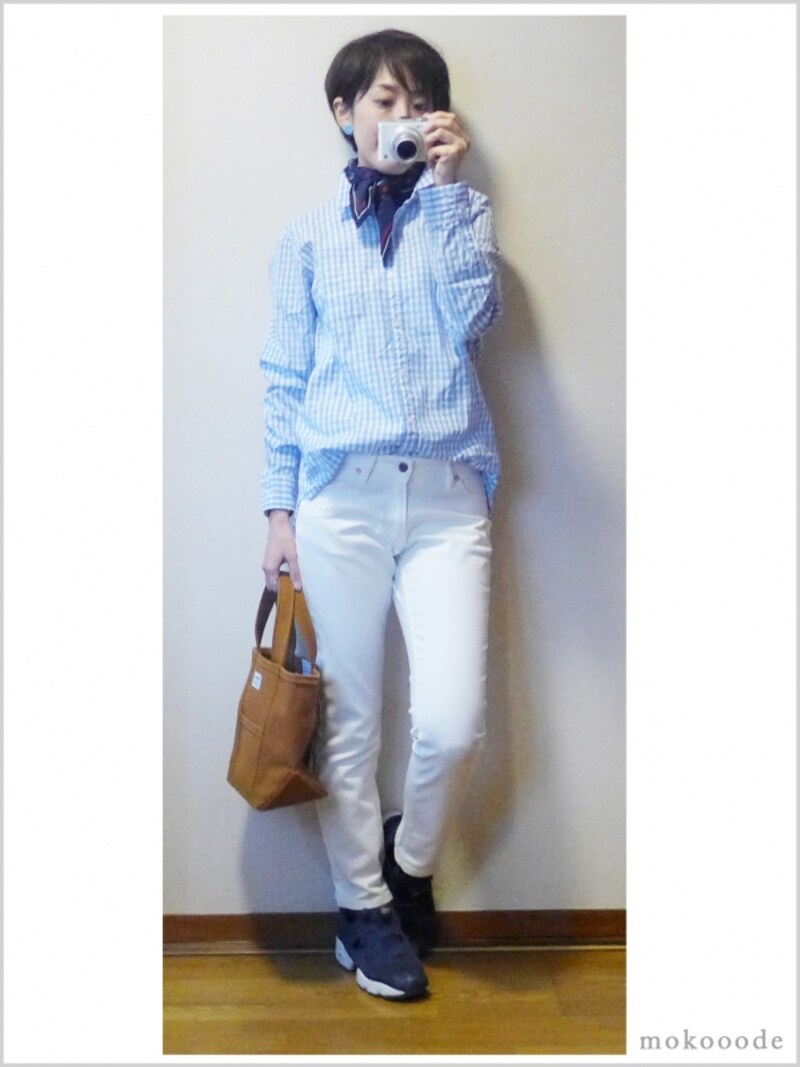 ギンガムチェックシャツを使ったコーディネート