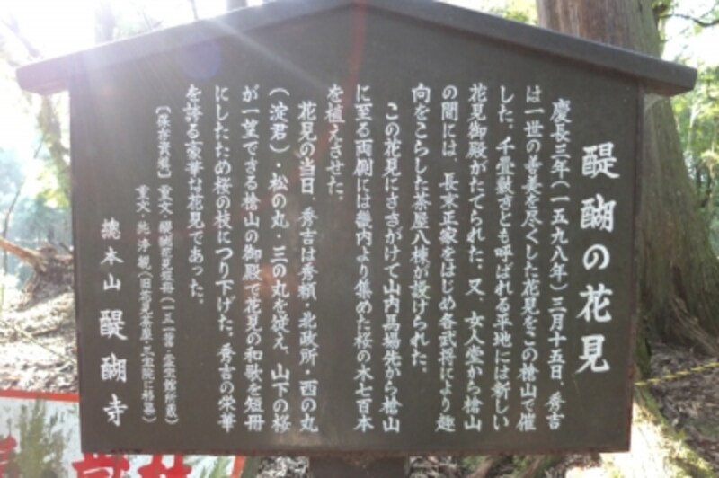 槍山の「醍醐の花見」跡の立て看板