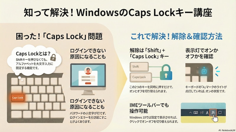Caps Lockキーをオフにする方法をご存知でしょうか
