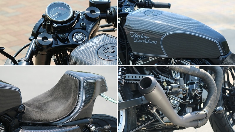 チェリーズカンパニー製のセパハン&メーターステー、トランプ製2in1エキゾースト、そしてシュアショットのボディパーツで渾身のカフェスタイルを手に入れた