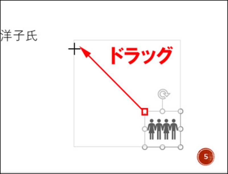 四隅のハンドルをドラッグして、元のイラストの縦横比を保持しながらサイズを変えるとよい。