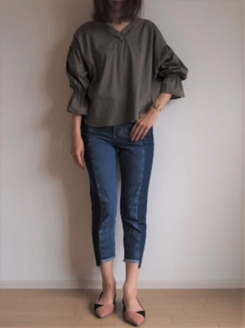 インせずにそのままかぶってふんわり感を活かしたコーデに