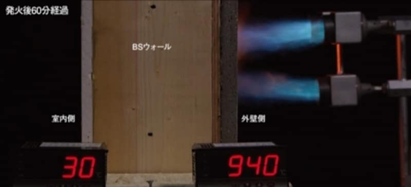「BSウォール」の耐火実験の様子