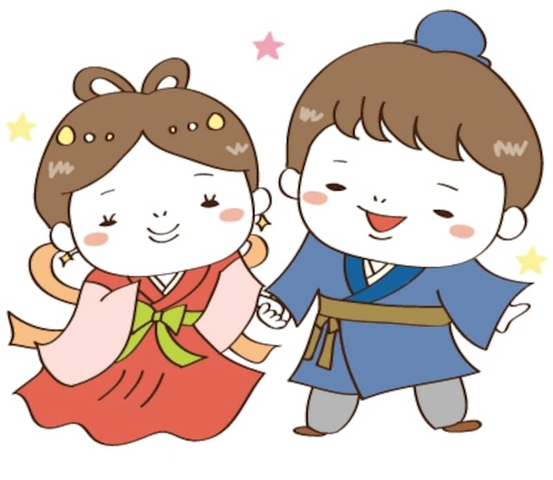 織姫と彦星　七夕　イラスト　カラー　かわいい