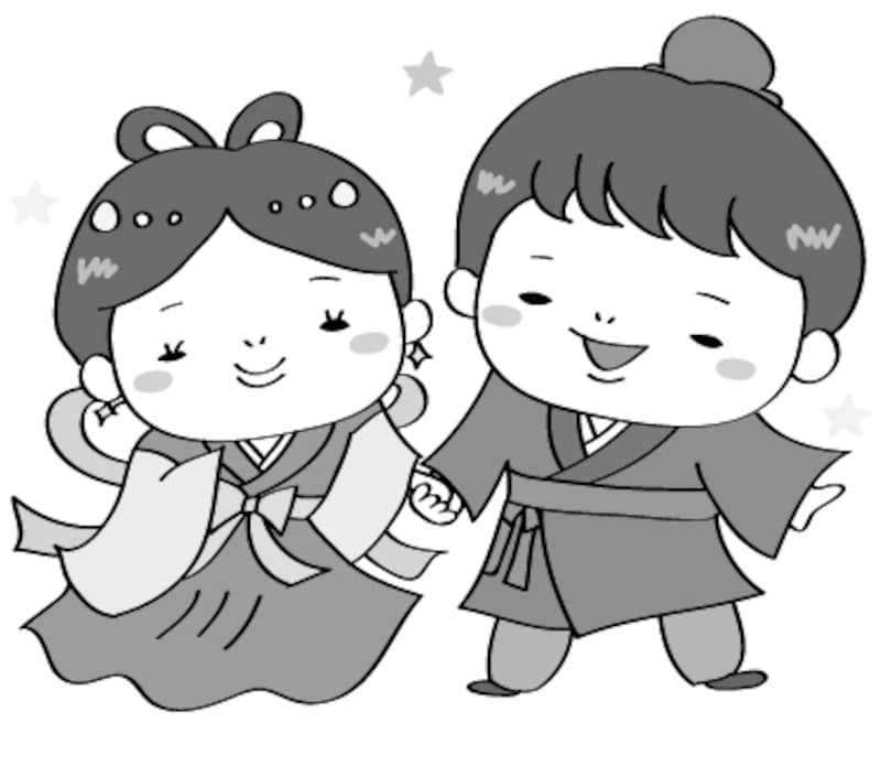 織姫と彦星　七夕　イラスト　白黒　かわいい