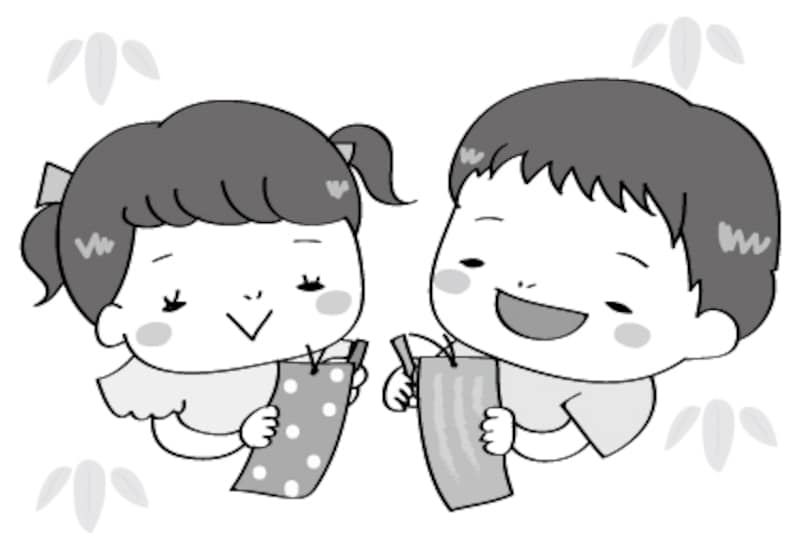 短冊　七夕　イラスト　白黒　かわいい