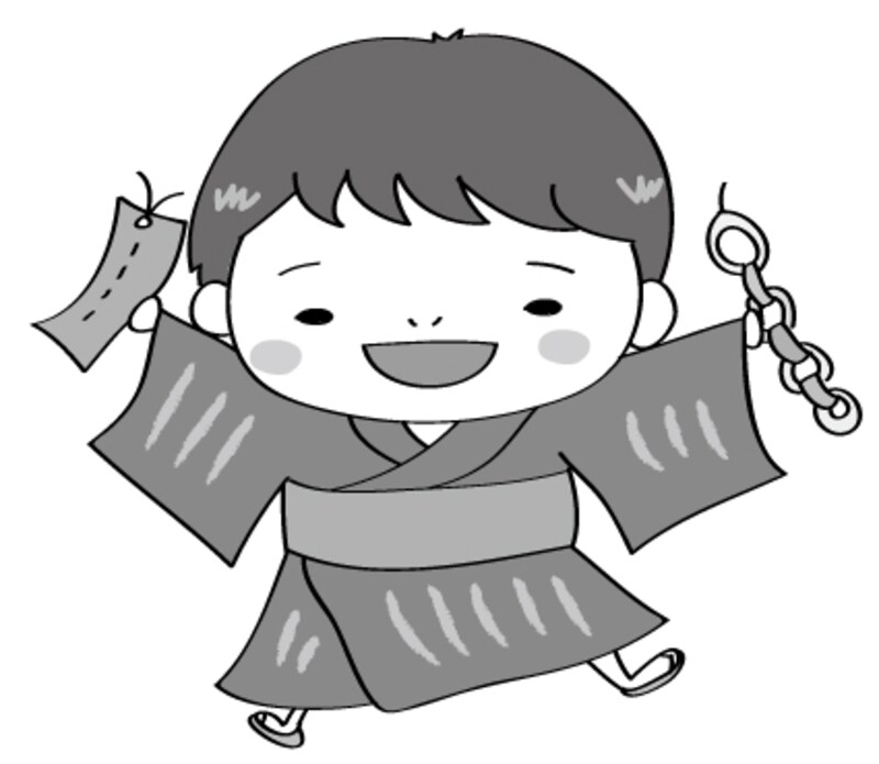 男の子　七夕　イラスト　白黒　かわいい