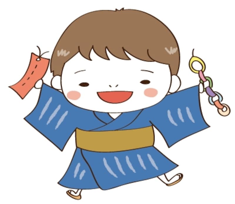 男の子　七夕　イラスト　カラー　かわいい