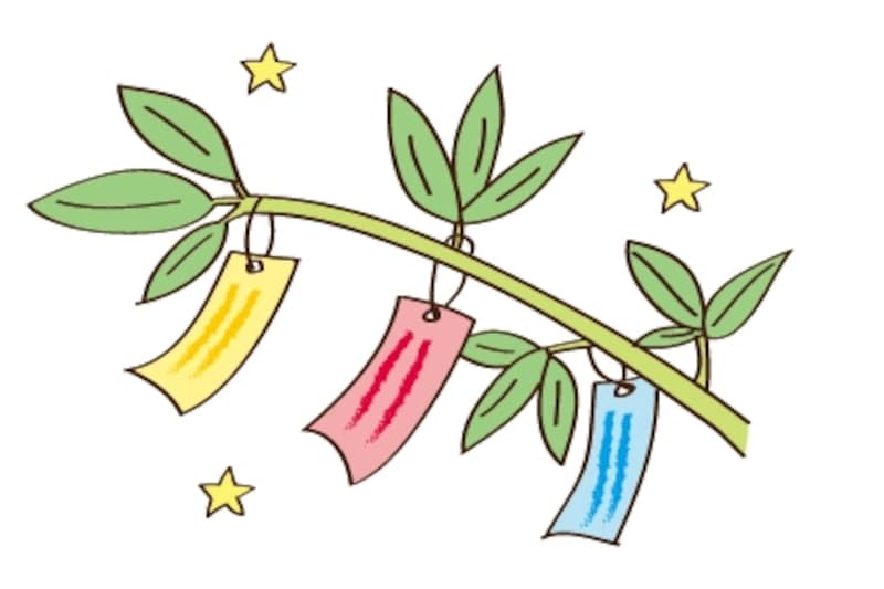笹と短冊　七夕　イラスト　カラー　かわいい