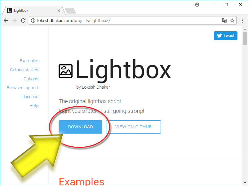 Lightbox公式サイトには、一式をダウンロードできるボタンもある