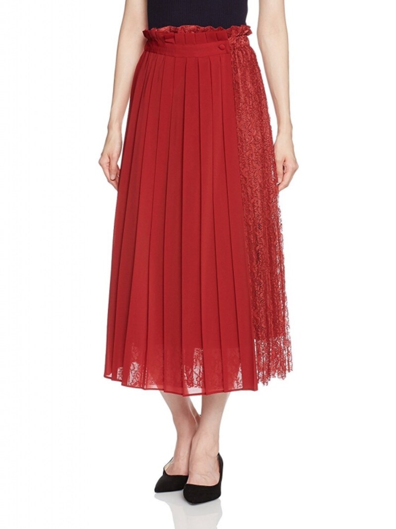 レッドの異素材MIXプリーツスカート (グレースコンチネンタル)GRACE CONTINENTAL コンビプリーツスカート