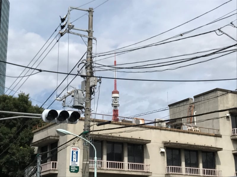 こちらは電柱から複雑に出ている多数の電線が印象的