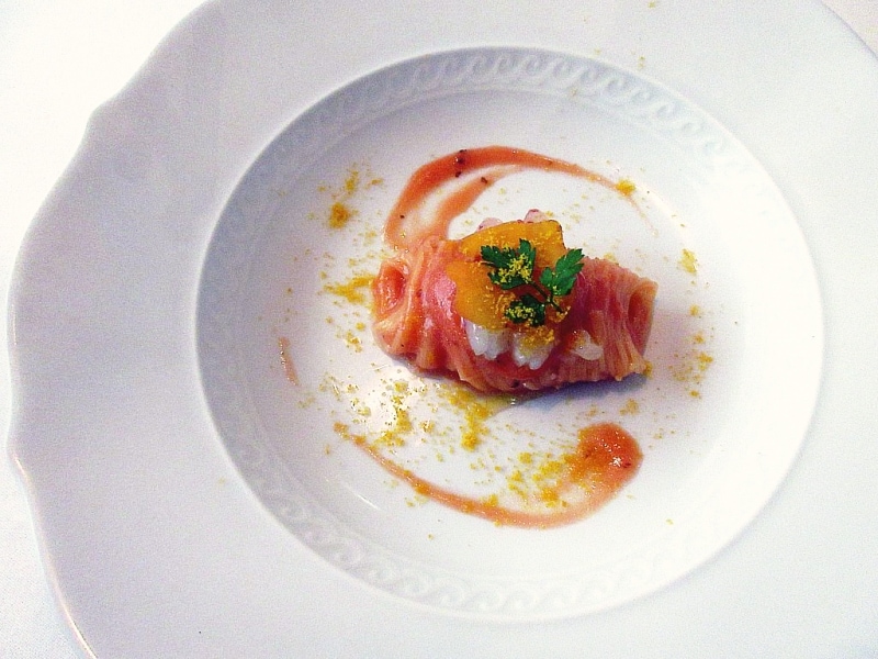 カノビアーノ 北海道産縞海老とカラスミの冷製カッペリーニ