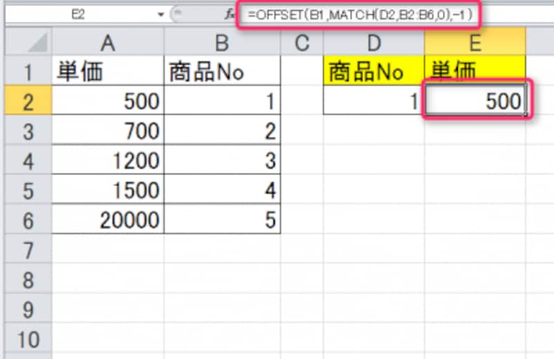 OFFSET関数とMATCH関数の合わせ技