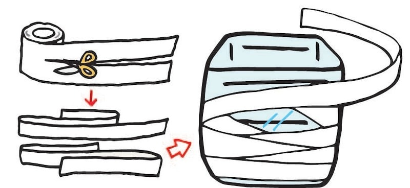 くっつく包帯なら、両面テープやボンドも不要です!
