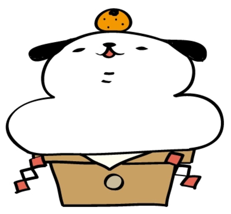 鏡餅 犬 イラスト 年賀状 カラー かわいい