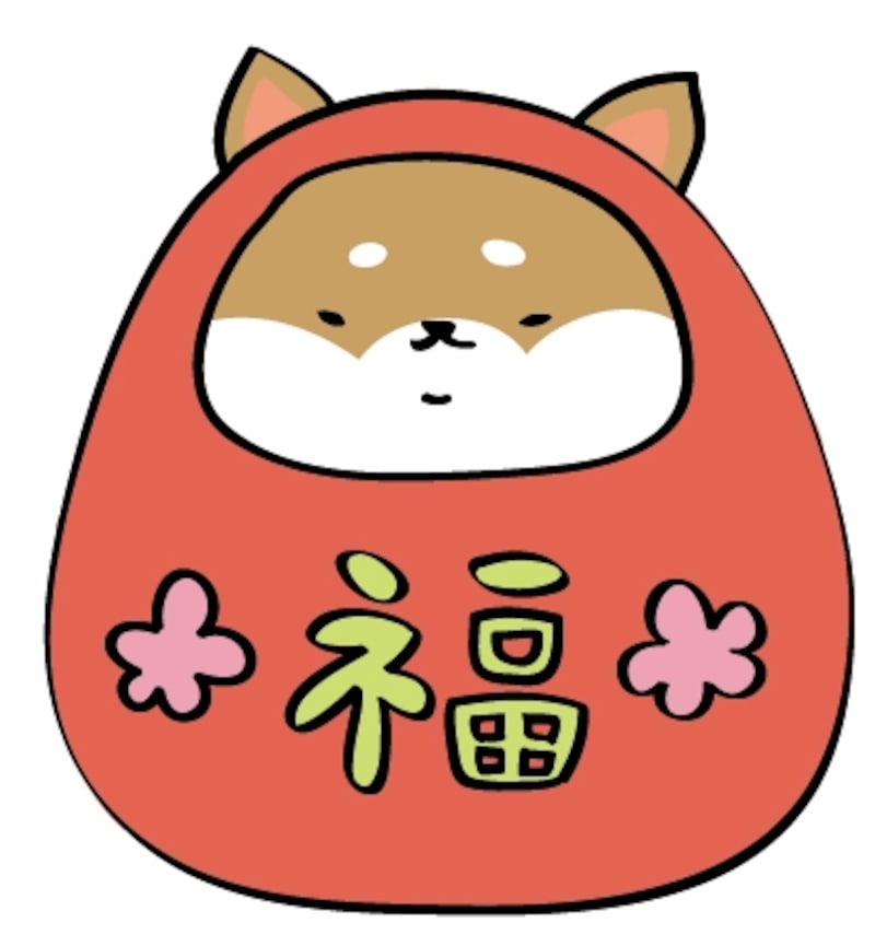 だるま 犬 イラスト 年賀状 カラー かわいい