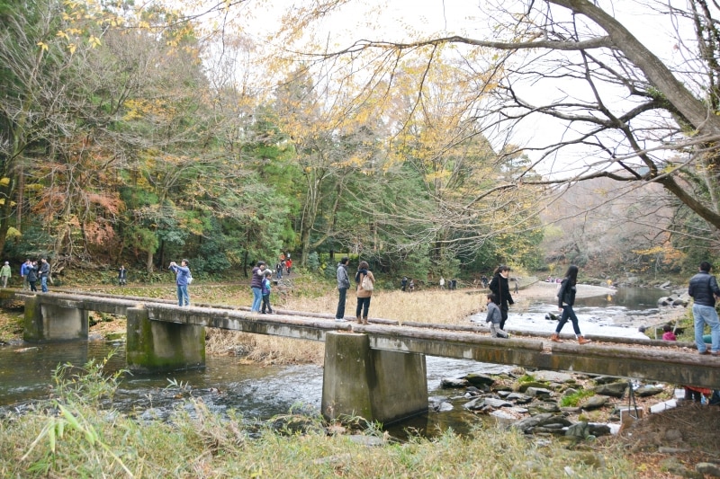 シンプルな構造の小さな石橋の冠水橋