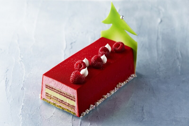 ラズベリーとピスタチオのブッシュ ド ノエル断面