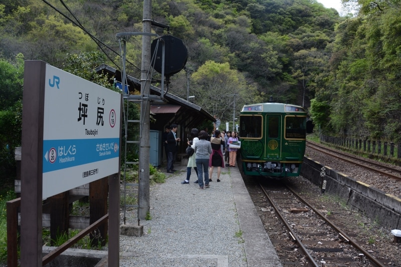 観光客で賑わう坪尻駅