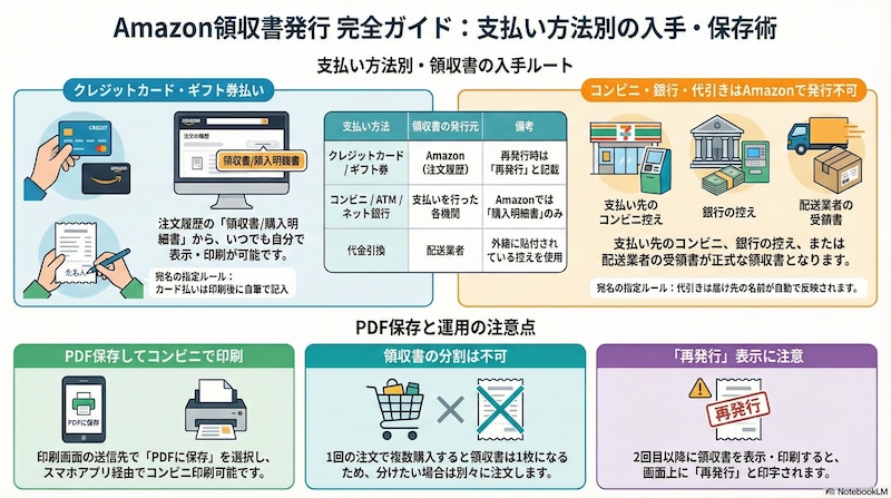 Amazonでの購入を会社の経費で落としたいときなどに、領収書が出せると便利