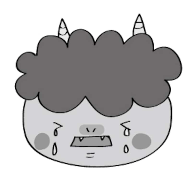泣いている鬼 イラスト 白黒 かわいい