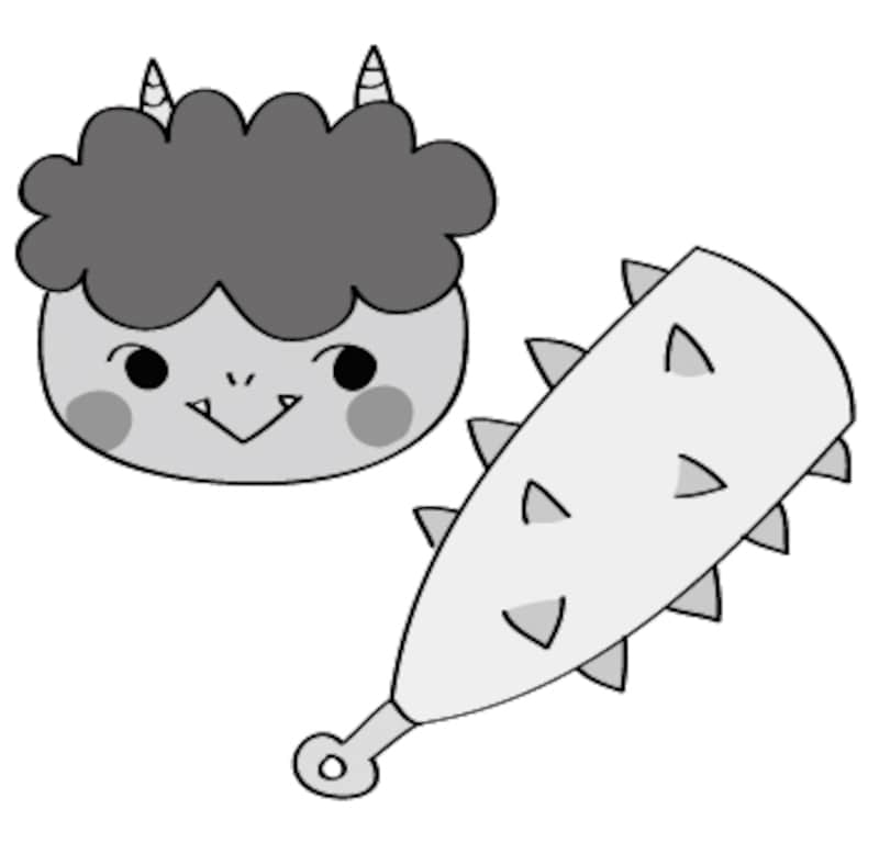 鬼と金棒 節分 イラスト 白黒 かわいい
