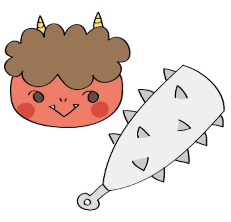 赤鬼と金棒 節分 イラスト カラー かわいい