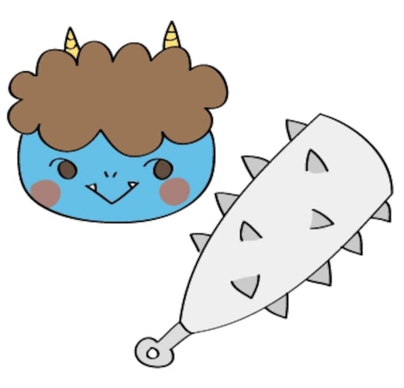 青鬼と金棒 節分 イラスト カラー かわいい