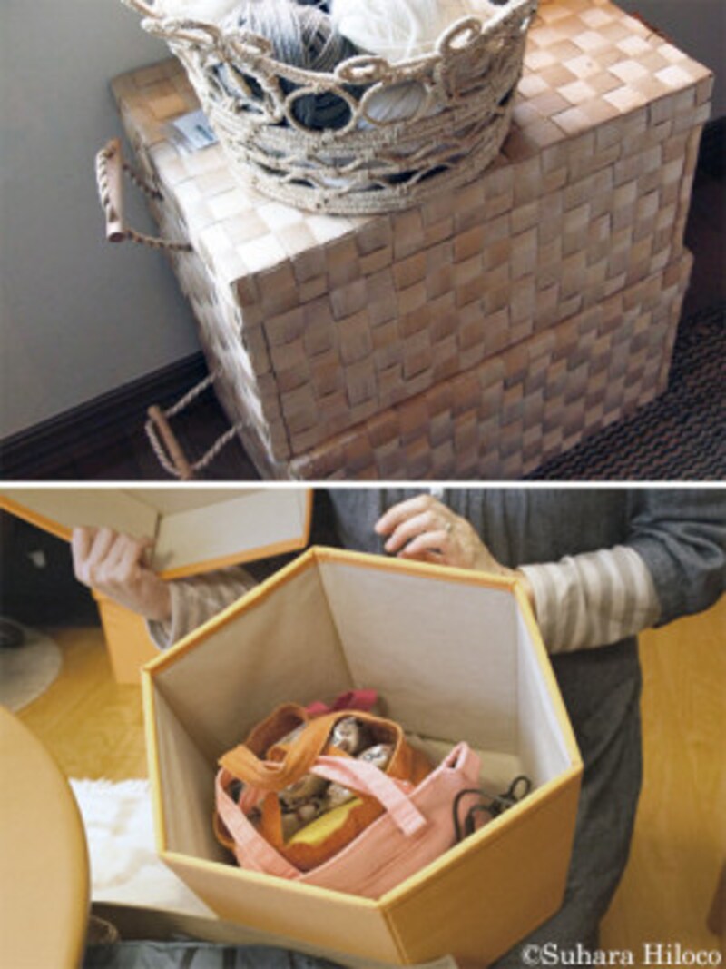 部屋が片付かない原因別・おすすめ収納:カゴや箱の大きさは入れたいモノに合わせたサイズで選びたい。子どもが使うモノは抱えて持てるくらいの大きさにしたり、リビングダイニングでは積み重ねておけるフタのあるモノにしたりするといい。IKEA、無印良品、ニトリには室内で使えるデザインのグッズがたくさんある