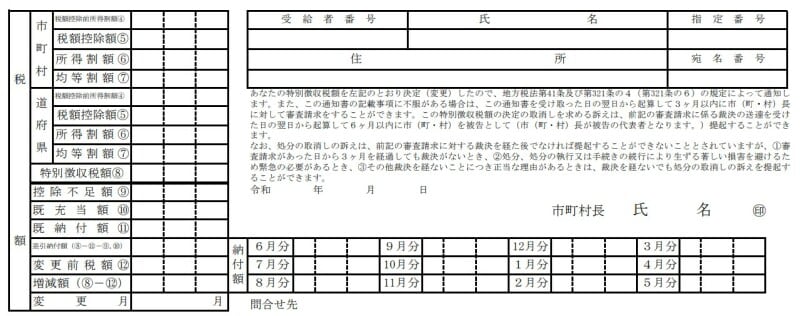 住民税決定通知書の様式・総務省HPより
