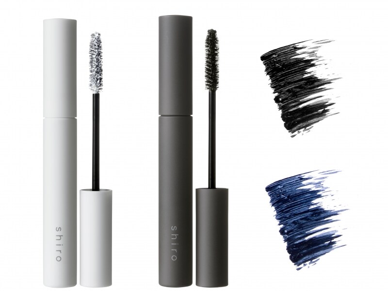 shiro┃ がごめ昆布マスカラべース(左)、 がごめ昆布マスカラ(中央)、ブラックのマスカラ(右上)、ダークネイビーのマスカラ(右下)