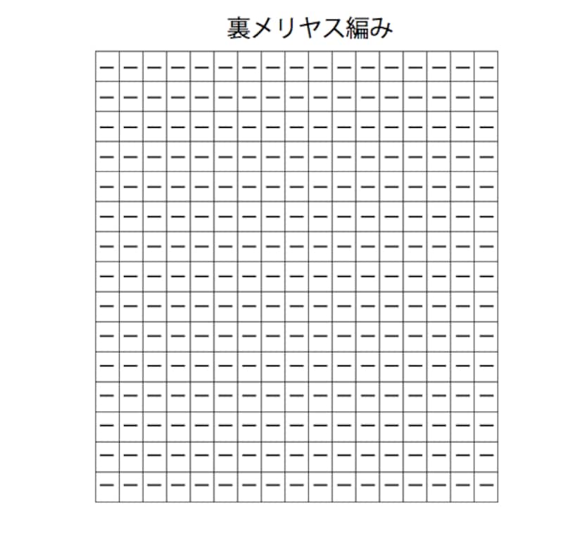 棒針編み、編み図、裏編み、裏メリヤス編み
