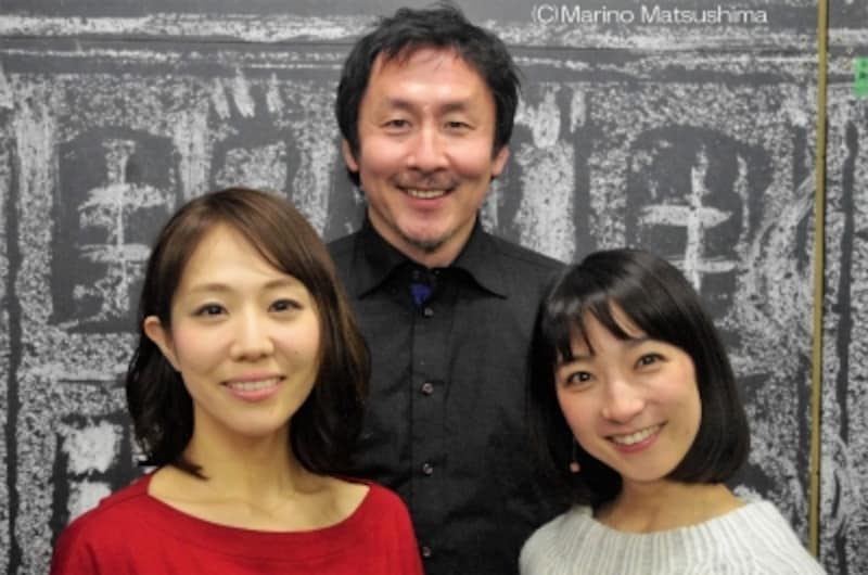 (左から)笠松はるさん(大阪出身、劇団四季で『オペラ座の怪人』等に出演、14年に退団後は『ねこはしる』等で活躍)、金すんらさん(茨城出身、劇団四季で『ライオンキング』等に出演、13年退団後は『ホンク!』等で活躍)、谷口あかりさん(長崎出身、劇団四季で『コーラスライン』等に出演、13年に退団後は『VIOLET』等で活躍)(C)Marino Matsushima