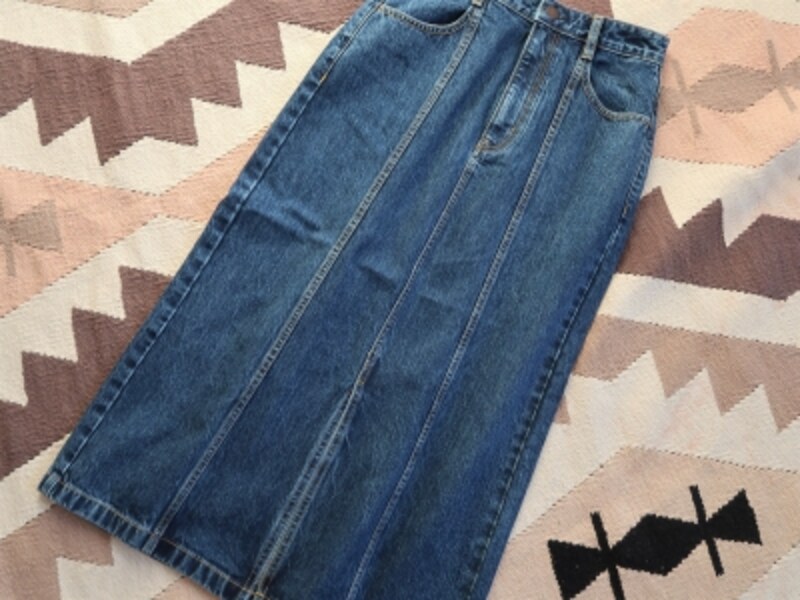 gu,デニムフロントスリットミディスカート