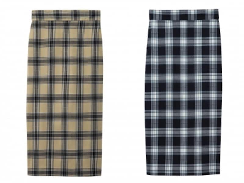 GU,チェックナローミディスカート