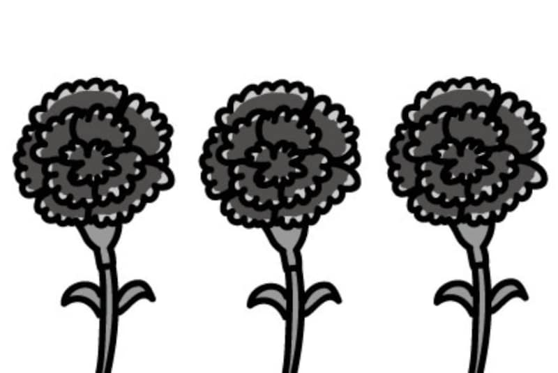 3本のカーネーションのイラスト【白黒】