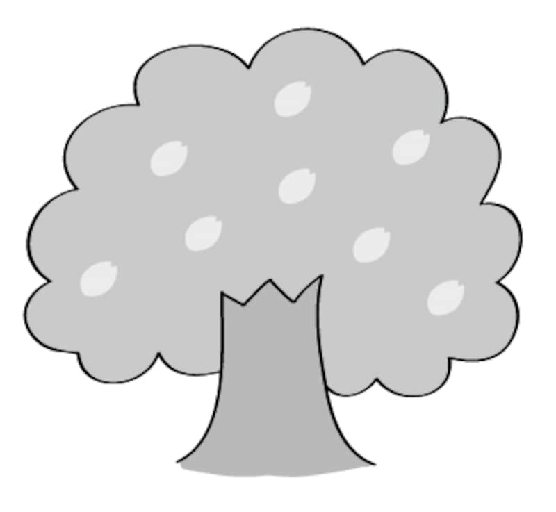 桜の木　イラスト　白黒　かわいい