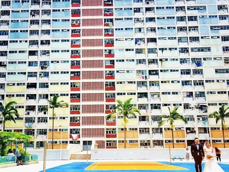 ウェイディング写真を撮るカップルの姿も