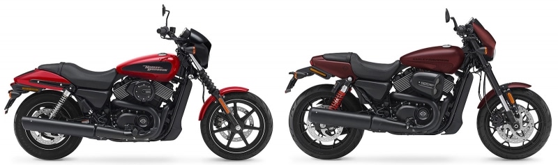 ハーレーダビッドソンのストリート750（左）とストリートロッド（右）