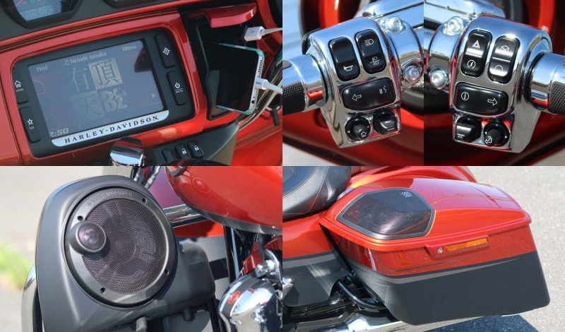 6つのスピーカーと、スマートフォンなどと接続できるオーディオ機器が標準装備されるCVOストリートグライド