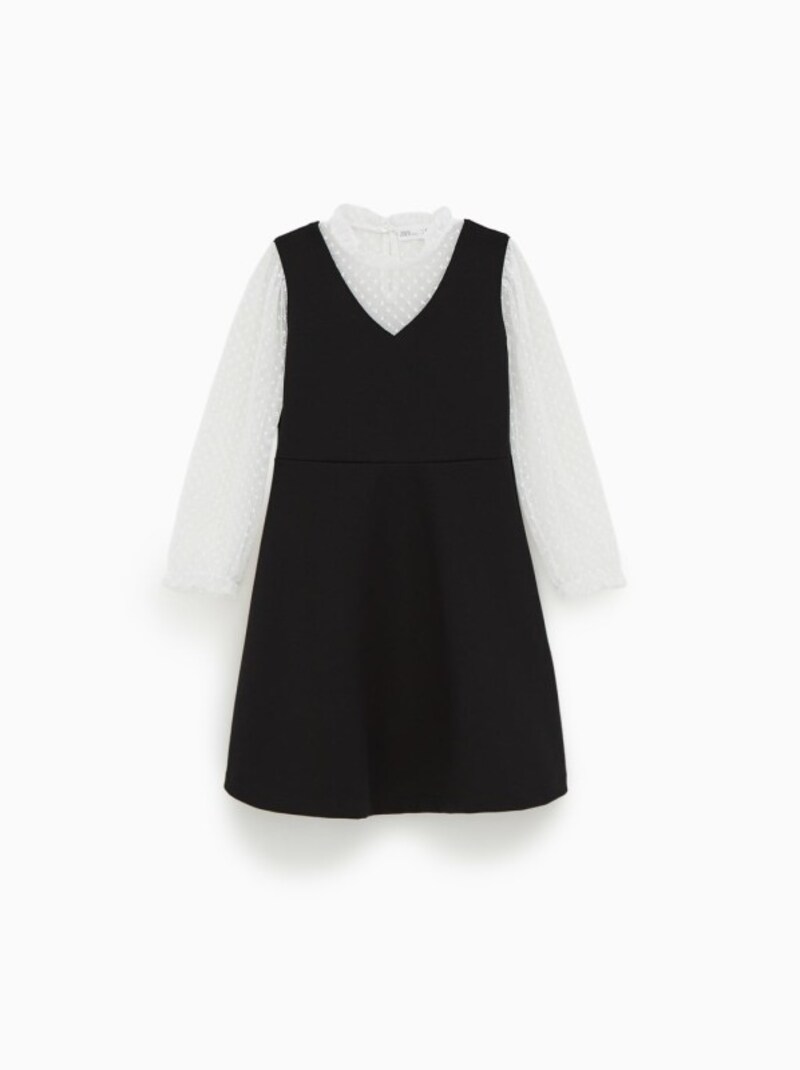  ZARA キッズ ガール コンビ素材チュールディテール入りワンピース