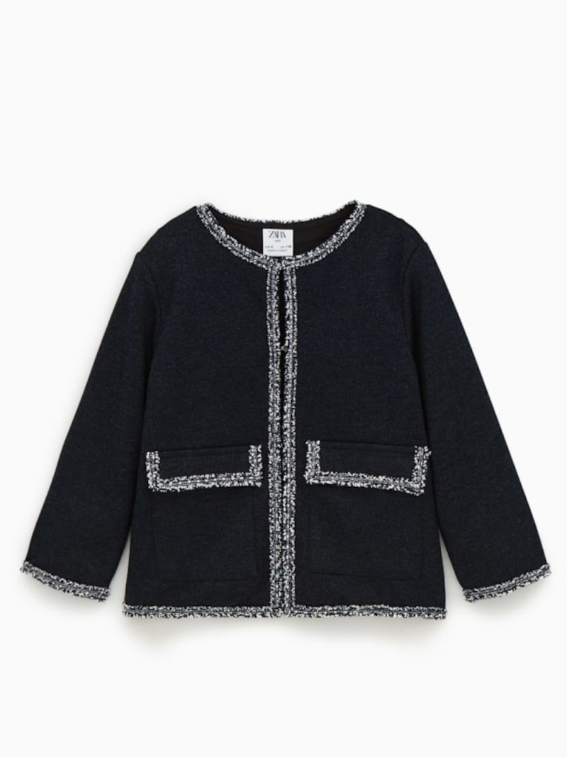 ZARA キッズ ガール ツイードジャケット ネイビーブルー