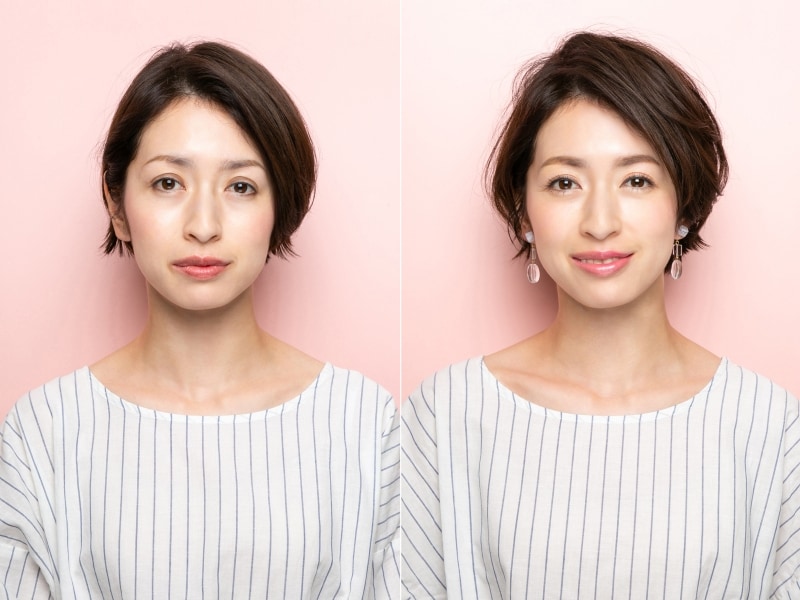 左が老けて見えるNGメイク、右が若々しく見えるOKメイク