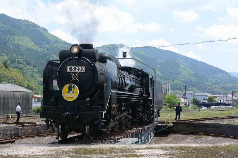 転車台で方向転換をするD51